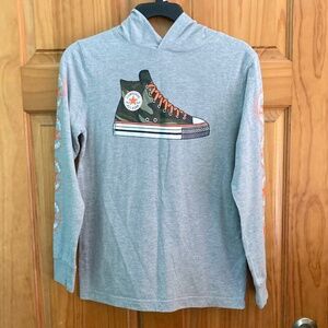 Converse All Star Chuck Taylor size large boys gray T shirt with hood